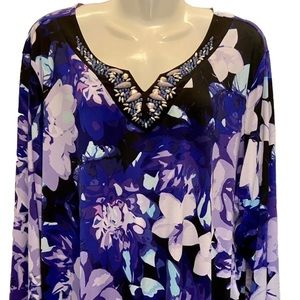 NWOT Susan Graver multicolor tunic. Liquid knit fabric Never worn 2X.